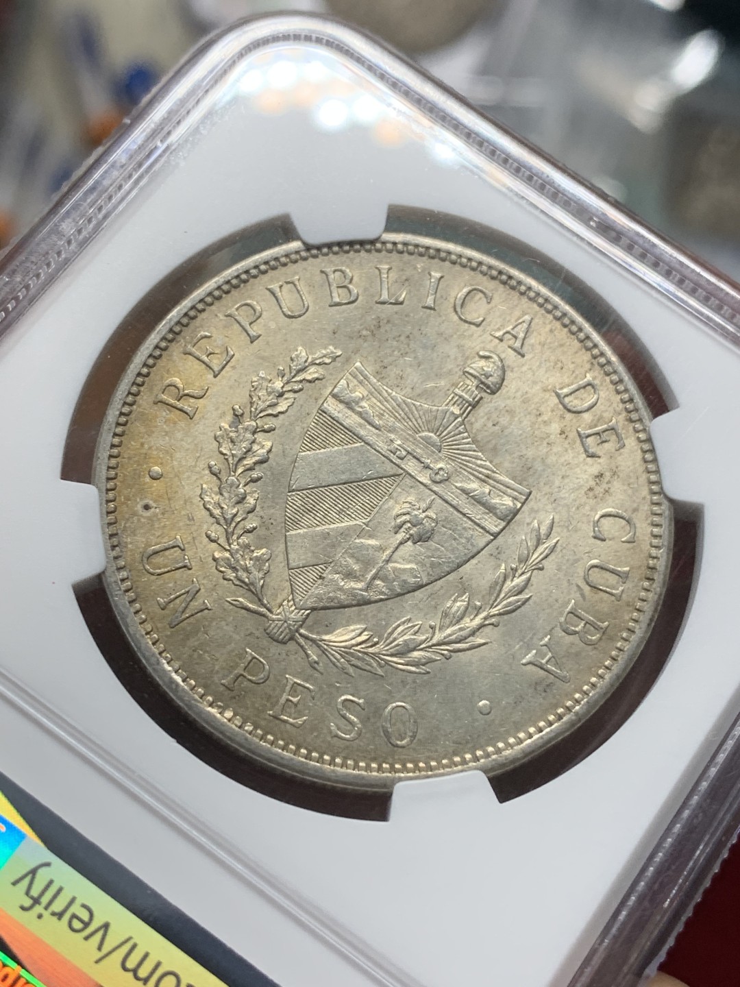 《竞宝斋》第91场-本周日，周一2场连拍（全场不限金额包邮） NGC-MS62 1932年古巴大五角星银币 原味黄油光 状态非常好