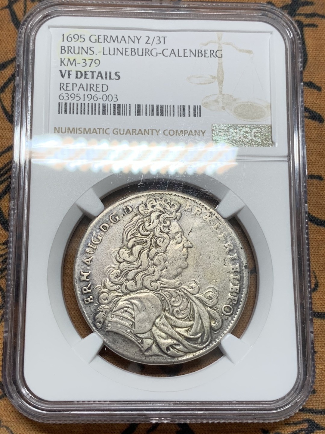 《竞宝斋》第91场-本周日，周一2场连拍（全场不限金额包邮） NGC-VF 德国不伦瑞克 1695年 2/3泰勒大银币 非常稀少的品种 