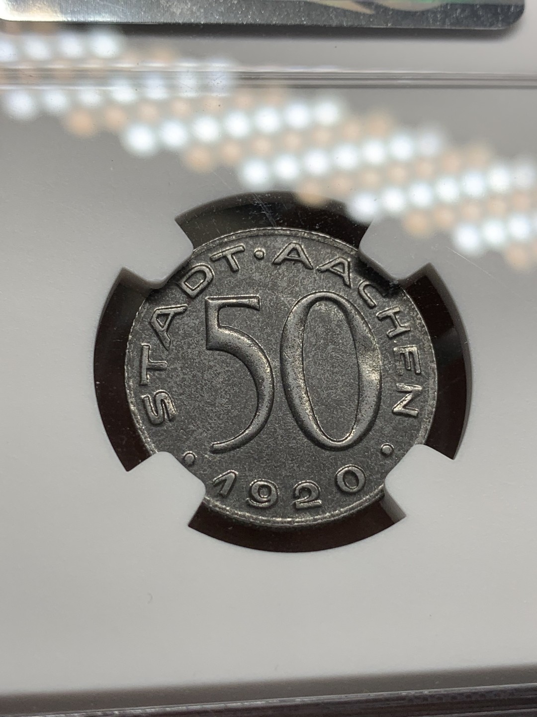 《竞宝斋》第91场-本周日，周一2场连拍（全场不限金额包邮） NGC AU58 1920年德国亚琛鹰头50芬尼铁币 品相一流 NGC更高分仅有５枚　国内少见　已然可以收藏