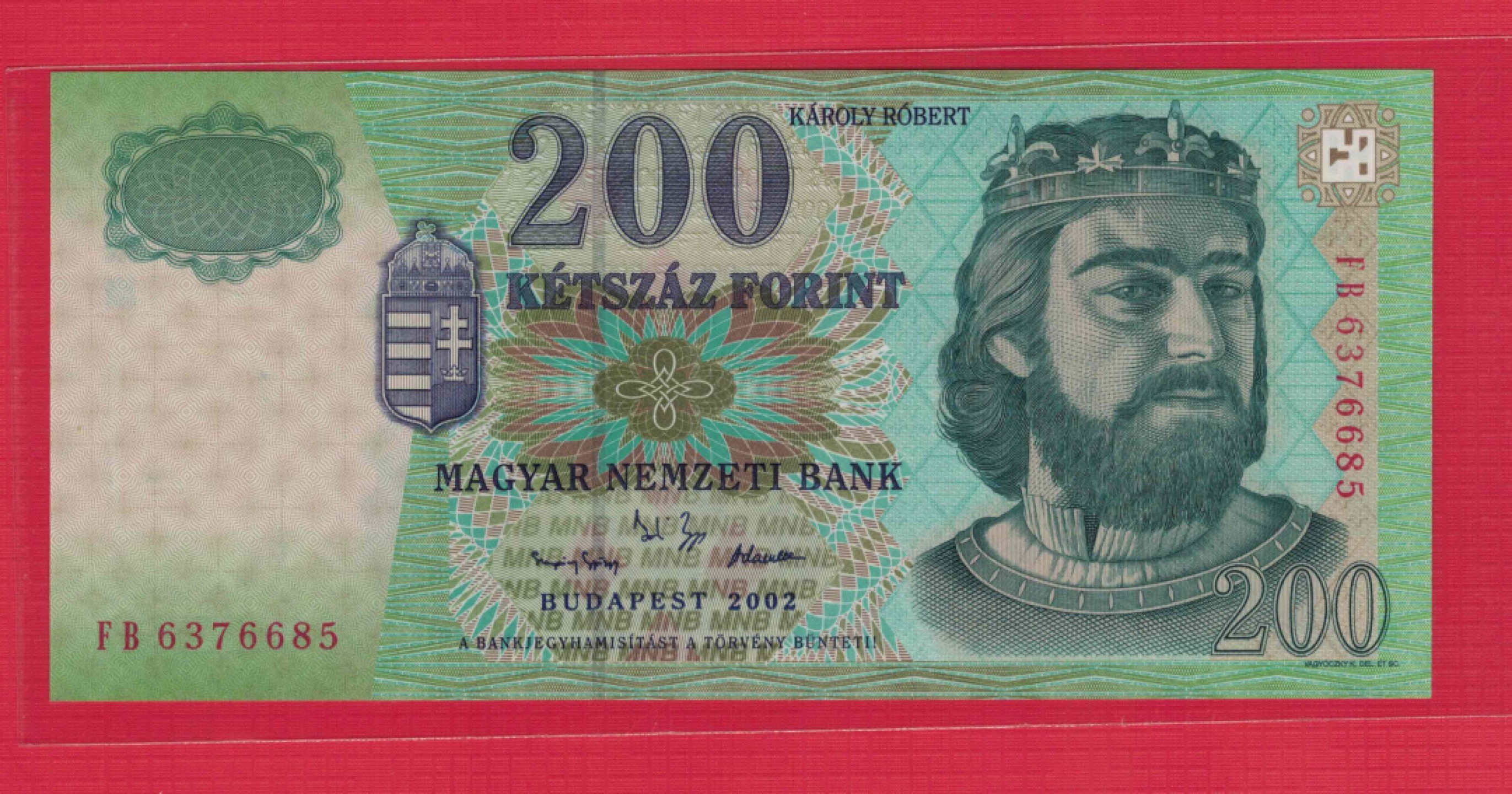 匈牙利2002年200福林 欧洲纸币 实物如图 UNC
