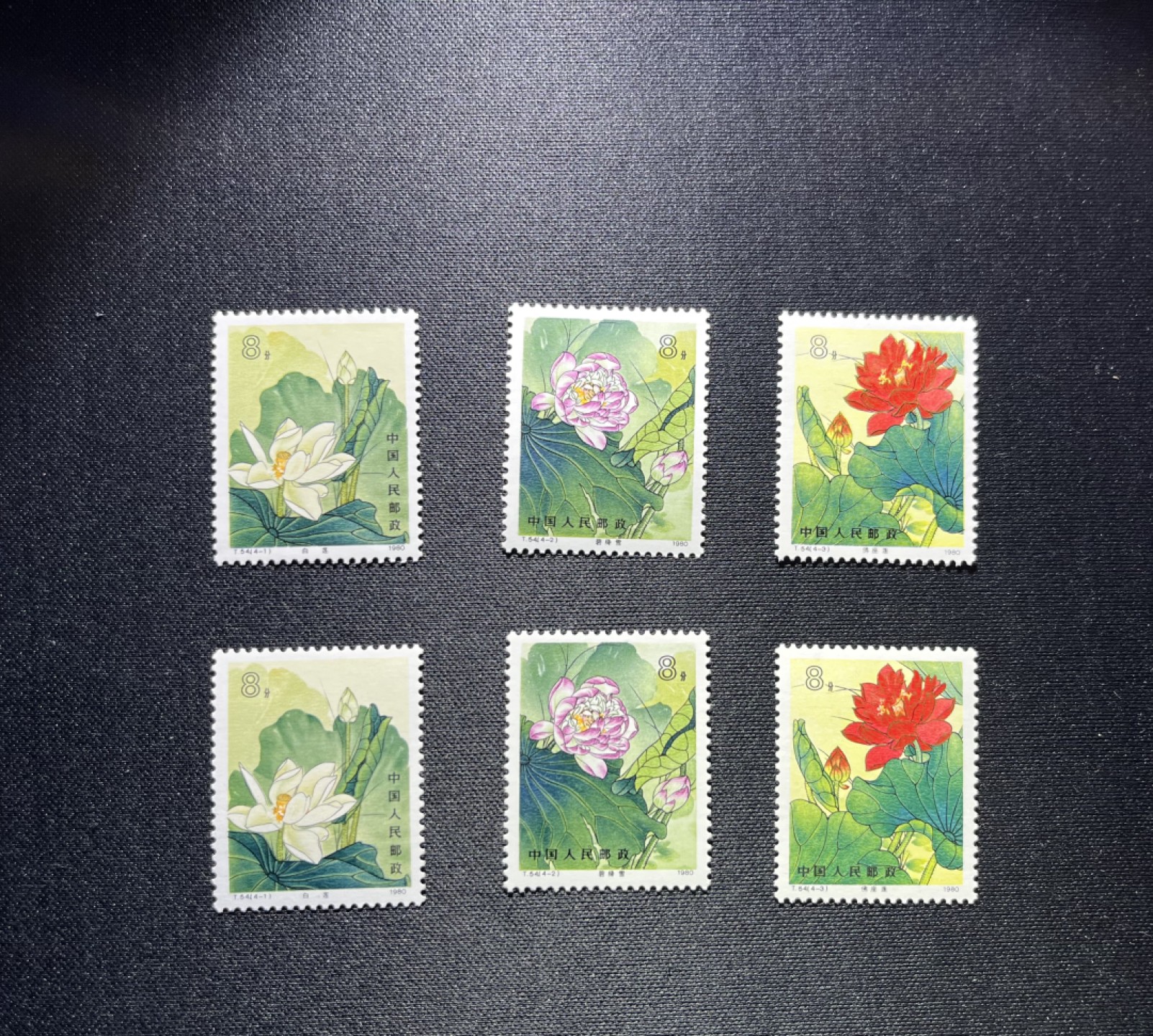 洪涛臻品 精选邮票限时拍卖第十三期 T54荷花4-1  4-2  4-3三枚，共2组共6枚。缺4-4。版撕品质，嘎嘎绝，拍照光线不理想，背面非常白，，全品可评级，配套的老板注意捡漏！