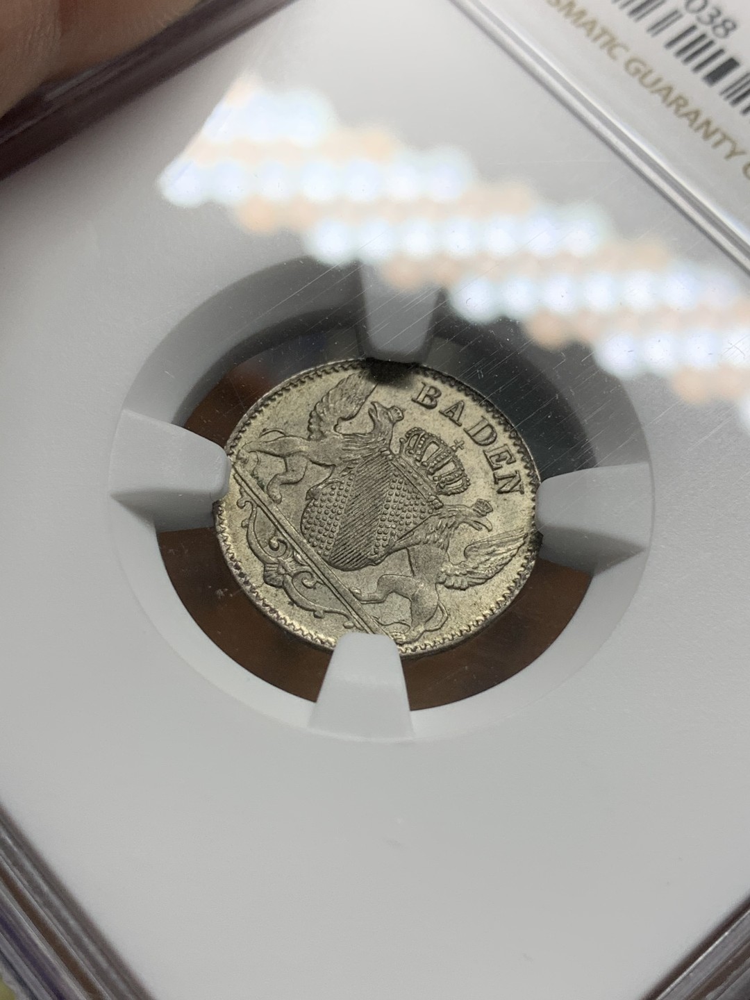 《竞宝斋》第91场-本周日，周一2场连拍（全场不限金额包邮） NGC-MS64 德国巴登1841年3克鲁泽 银币