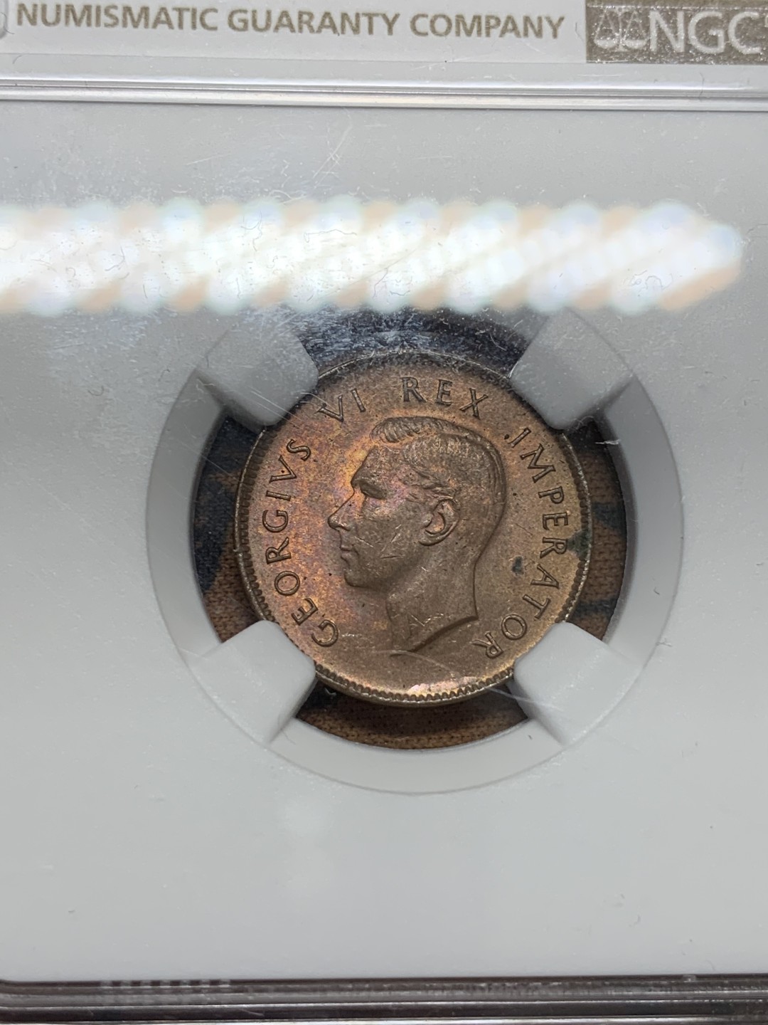 《竞宝斋》第91场-本周日，周一2场连拍（全场不限金额包邮） NGC-MS63RB 英属南非 乔治六世 1943年1/4便士铜币