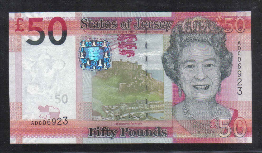 泽西岛2010年50镑 克劳斯P-36a 欧洲纸币 实物图 UNC  