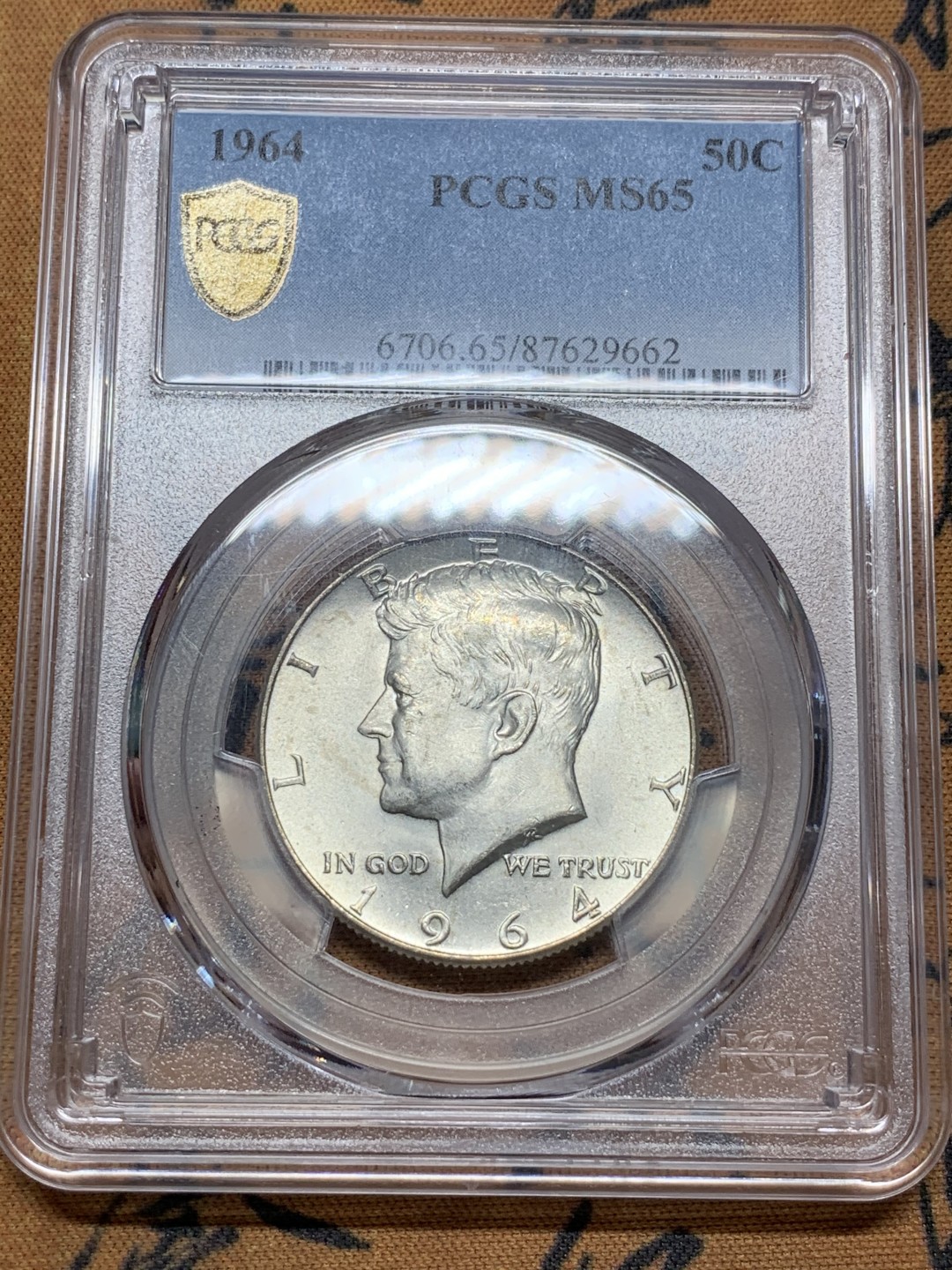 《竞宝斋》第91场-本周日，周一2场连拍（全场不限金额包邮） PCGS-MS65 美国 1964年 肯尼迪 美乐帝 爆头哥 50分 银币 唯一高银版年份