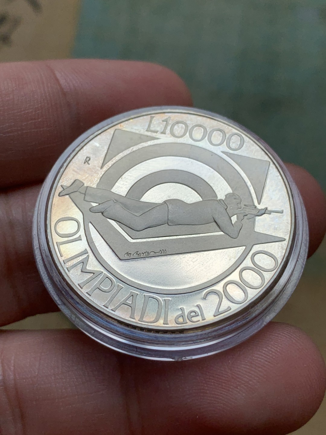 《竞宝斋》第91场-本周日，周一2场连拍（全场不限金额包邮） 原盒证书 圣马力诺1999年 射击 10000里拉精制大银币 22克 835银