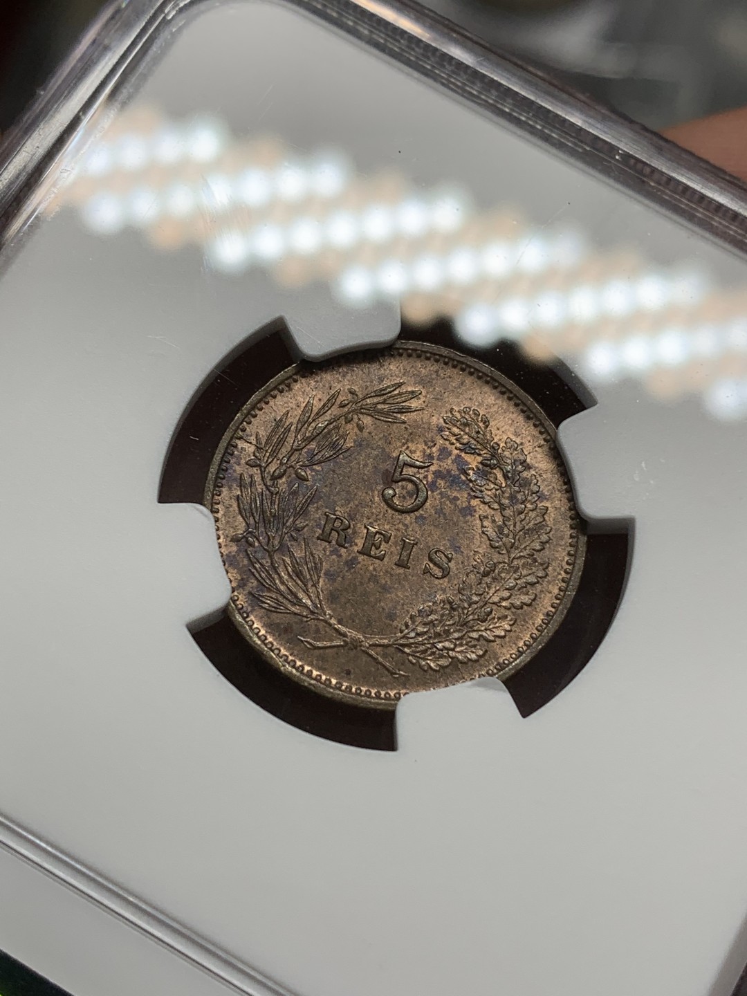 《竞宝斋》第91场-本周日，周一2场连拍（全场不限金额包邮） NGC MS63BN 葡萄牙1906年5瑞斯铜币