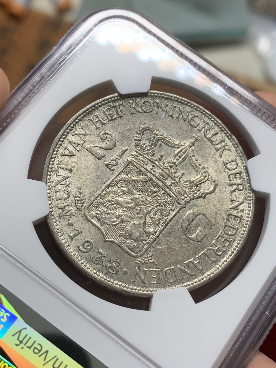 《竞宝斋》第91场-本周日，周一2场连拍（全场不限金额包邮） NGC-MS61 荷兰1938年 威廉米娜女王2.5盾大银币 原味好品