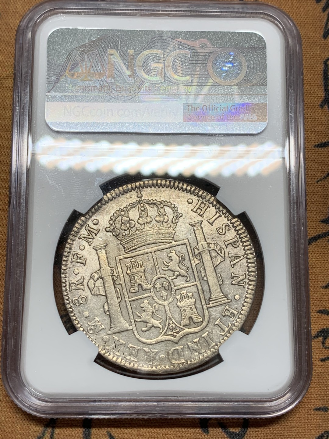 《竞宝斋》第91场-本周日，周一2场连拍（全场不限金额包邮） NGC AU53 墨西哥 1796年 卡洛斯四世 8R 双柱 大银币 原味包浆 状态不错