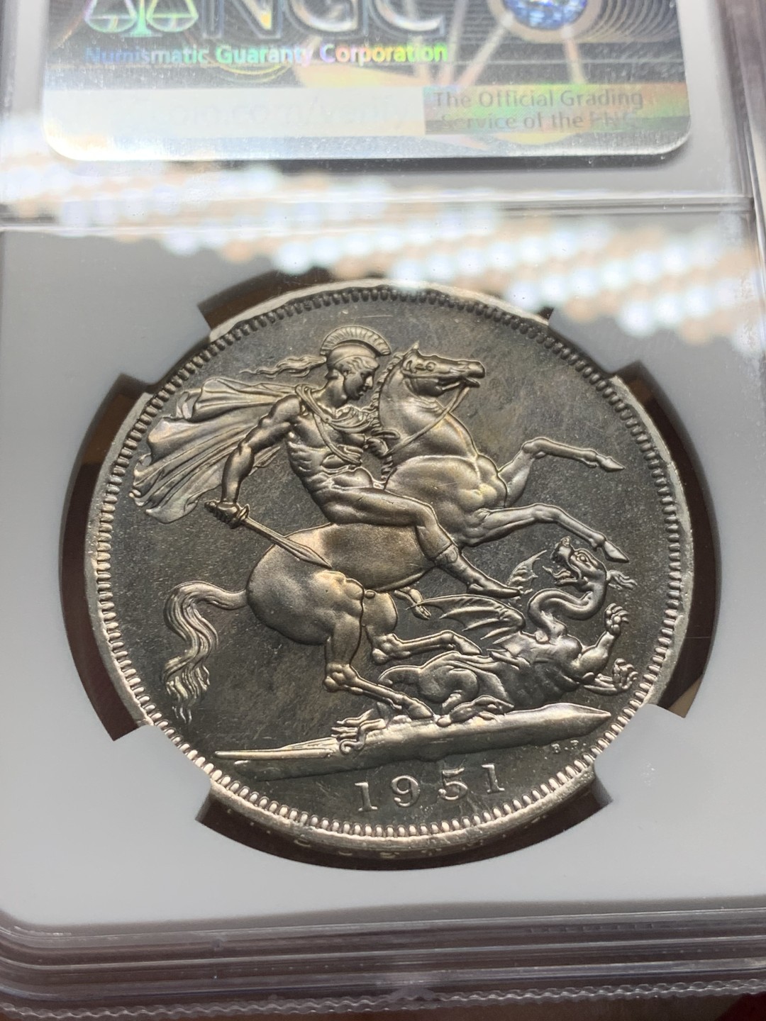 《竞宝斋》第91场-本周日，周一2场连拍（全场不限金额包邮） NGC PL63 英国 1951年乔治六世一克朗 全银光好品相