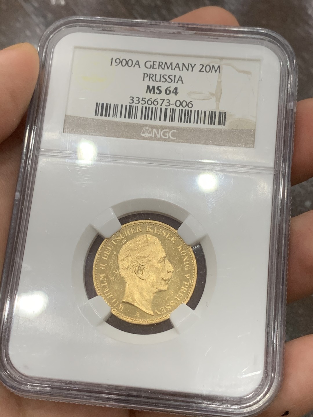 《竞宝斋》第91场-本周日，周一2场连拍（全场不限金额包邮） NGC MS64 德国 普鲁士威廉二世 1900年 20马克金币 7.96克 难得高分 值得拥有