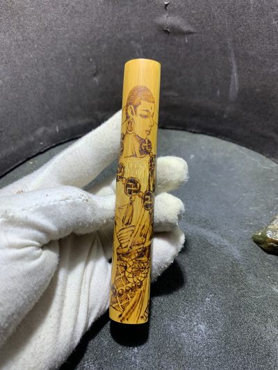 仅此一个！烫画“达摩”玉竹实心竹手把件一个， - 仅此一个！烫画“达摩”玉竹实心竹手把件一个，