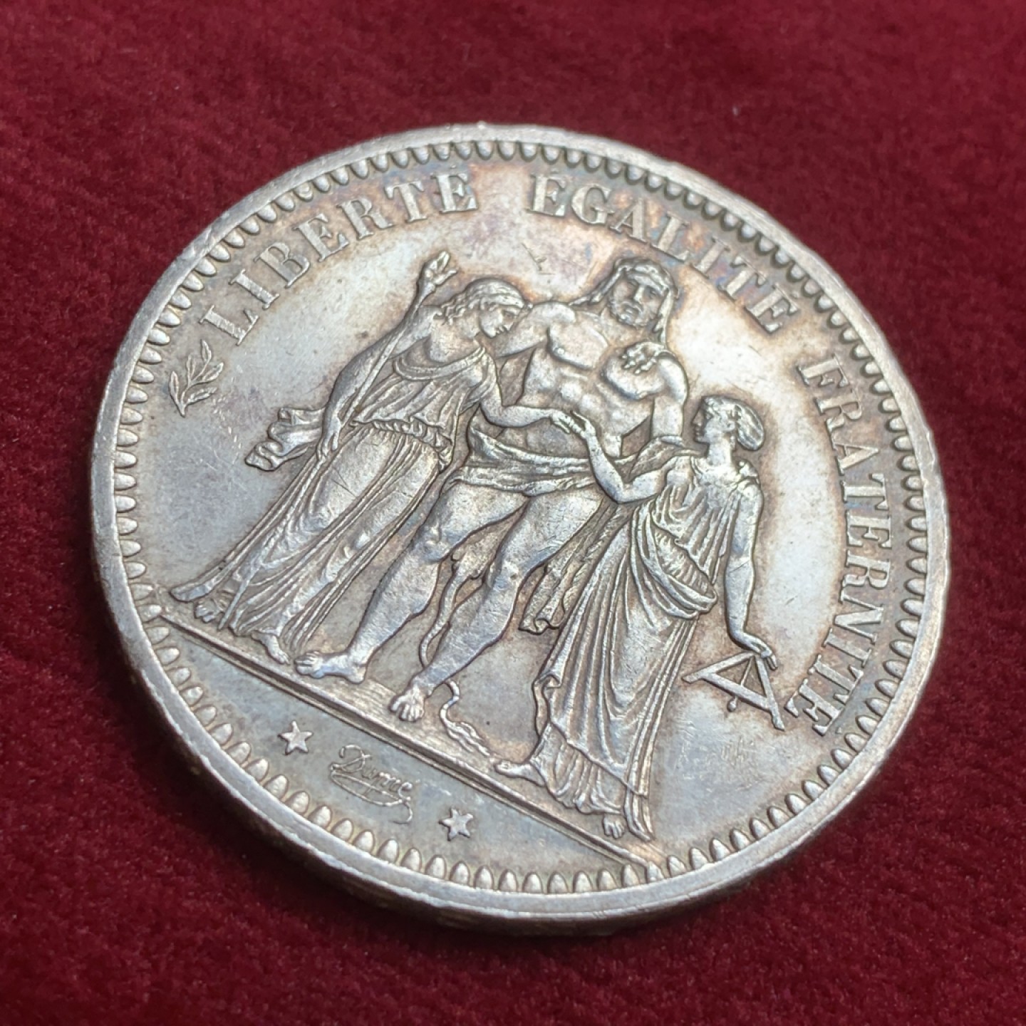 《竞宝斋》第91场-本周日，周一2场连拍（全场不限金额包邮） 法国 1873年 大力神 5法郎 银币 AU品 细节不错