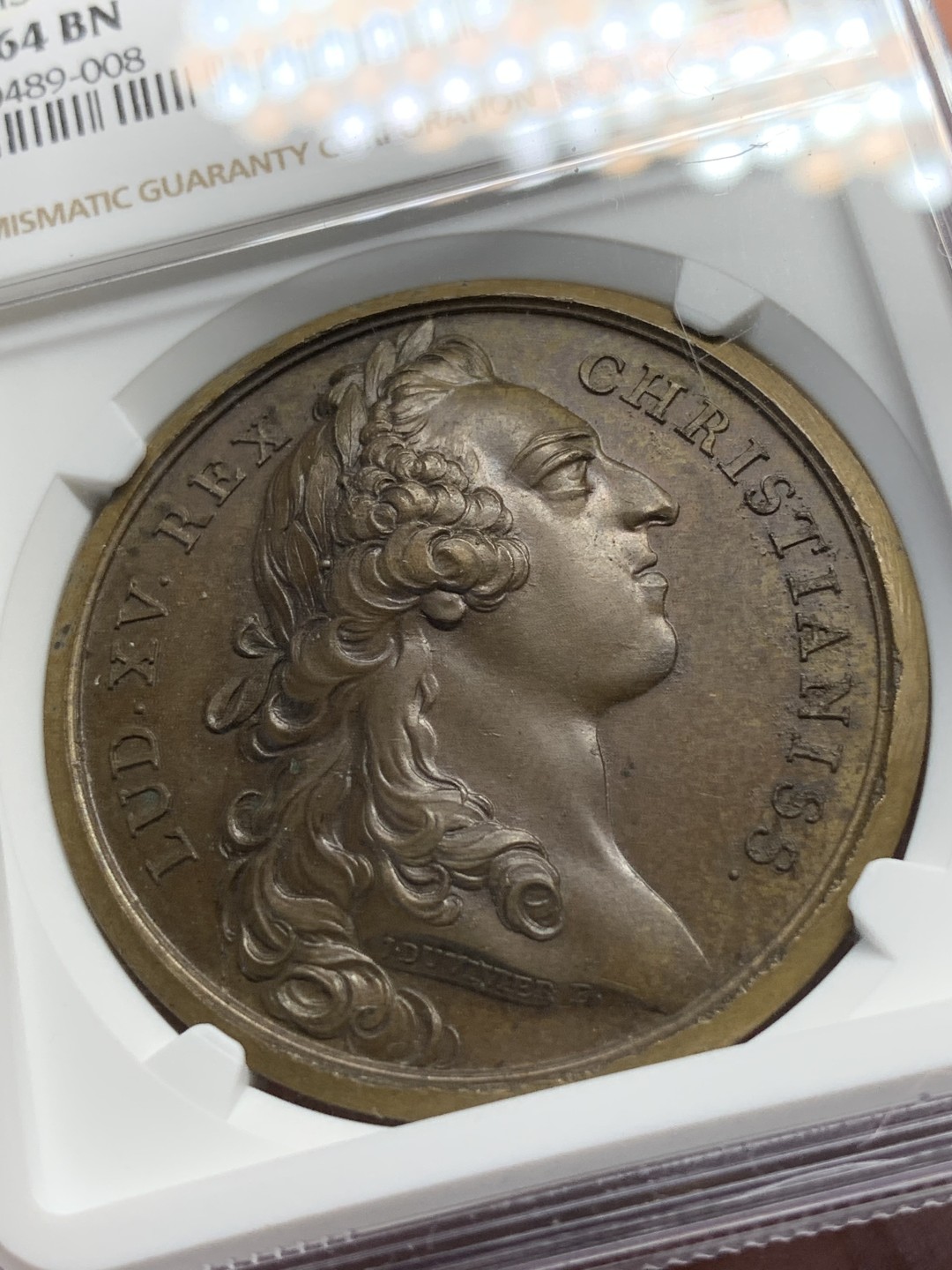 《竞宝斋》第91场-本周日，周一2场连拍（全场不限金额包邮） NGC-MS64BN 法国1751路易十五纪念勃艮第公爵 诞生铜章