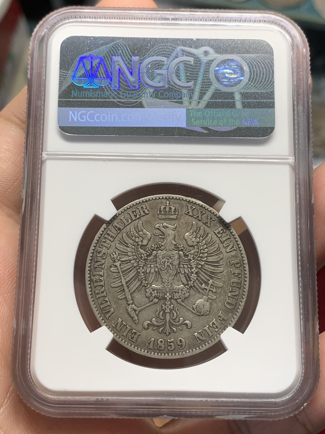 《竞宝斋》第91场-本周日，周一2场连拍（全场不限金额包邮） NGC-XF45 德国普鲁士1859年 威廉四世 1泰勒大银币 原味好品