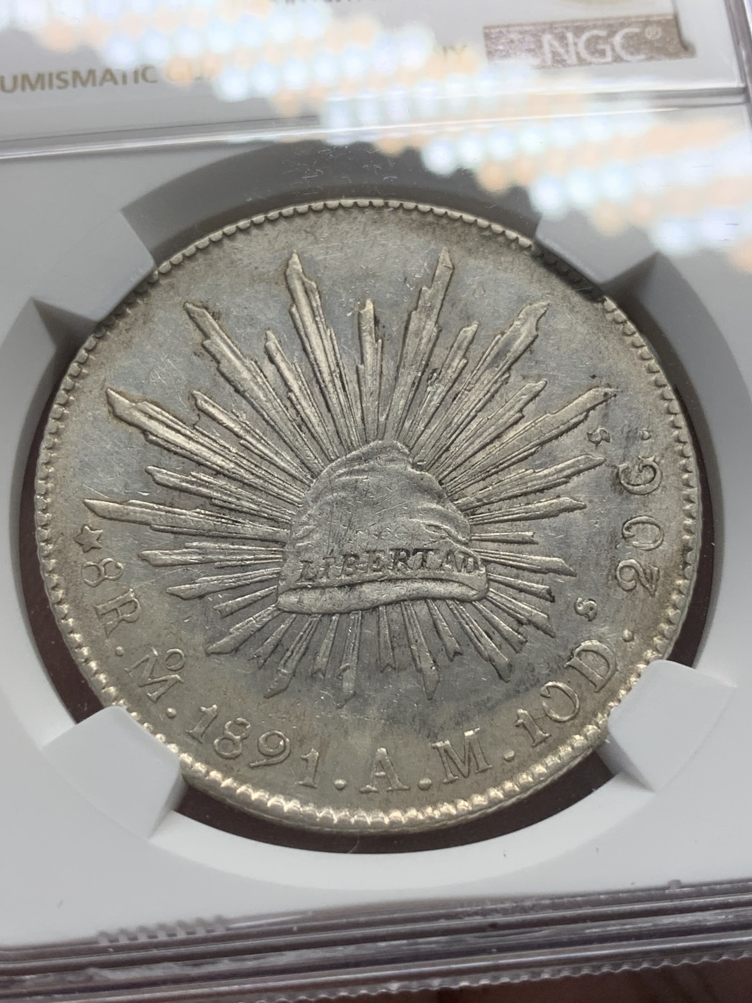 《竞宝斋》第91场-本周日，周一2场连拍（全场不限金额包邮）  NGC-UNC 墨西哥 1891年 MO AM版8R鹰洋银币 有污渍 洗洗可搏分