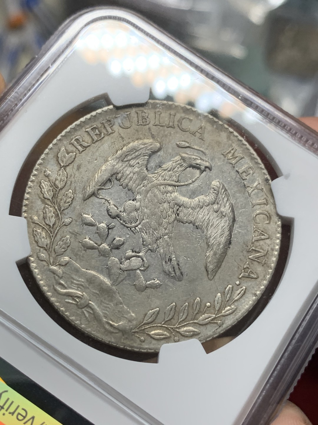 《竞宝斋》第91场-本周日，周一2场连拍（全场不限金额包邮）  NGC-UNC 墨西哥 1891年 MO AM版8R鹰洋银币 有污渍 洗洗可搏分