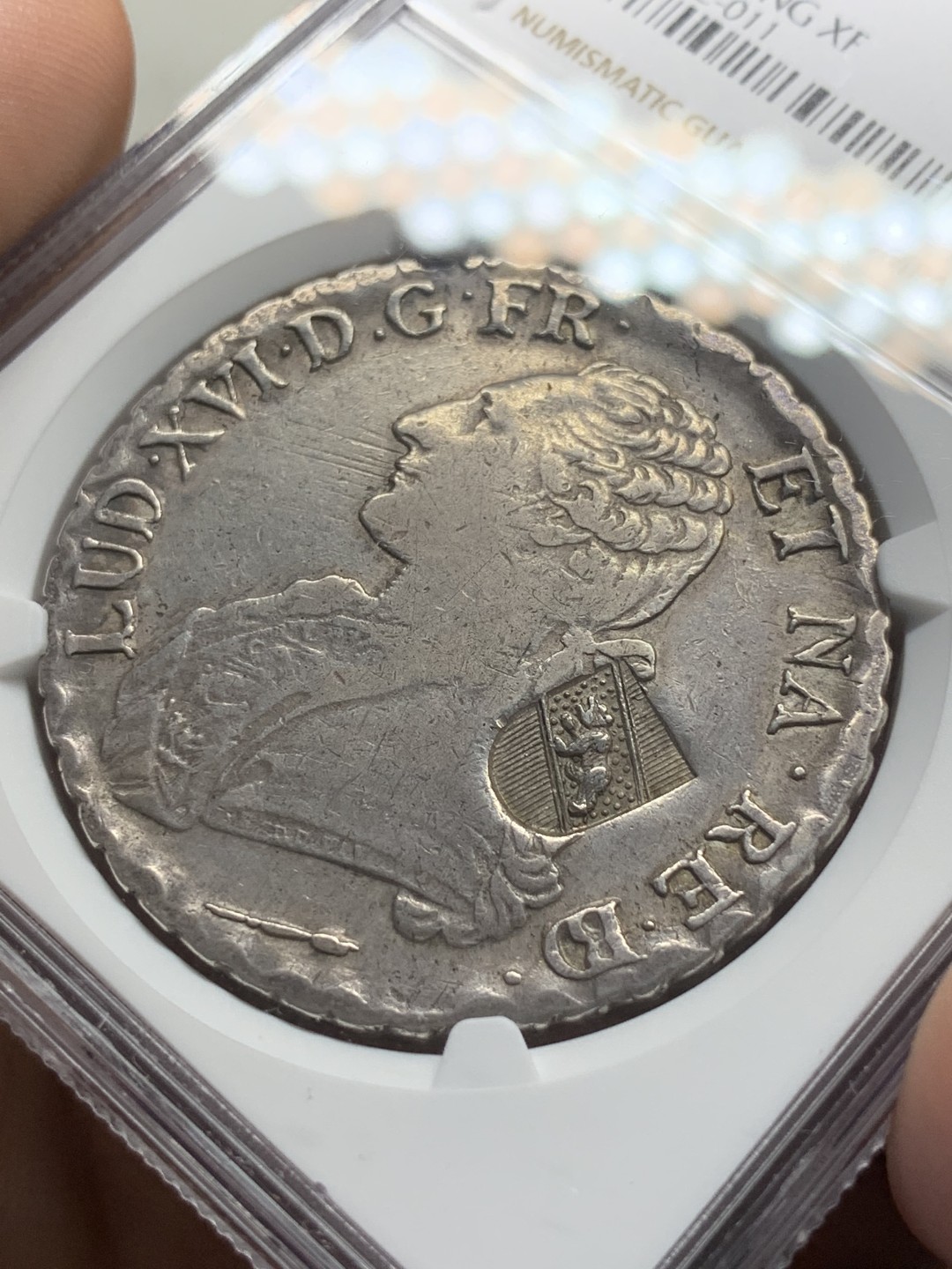 《竞宝斋》第91场-本周日，周一2场连拍（全场不限金额包邮） NGC-XF 瑞士 1816年 40B大银币 是加盖在法国路易十六ECU大银币上 非常稀少 现在加盖的币价格都飞天了