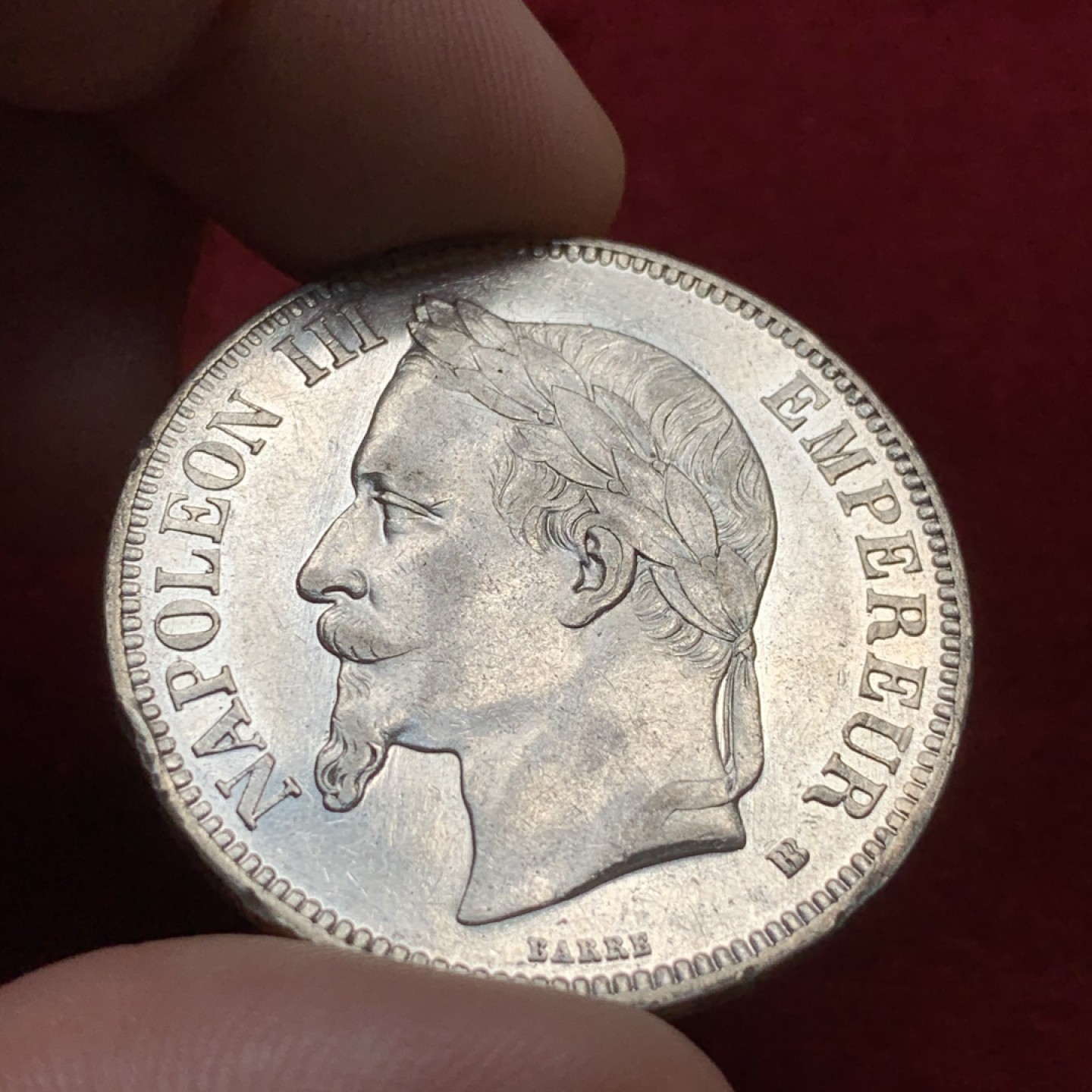 《竞宝斋》第91场-本周日，周一2场连拍（全场不限金额包邮） AU+ 法国 1868年拿破仑三世 5法郎银币 