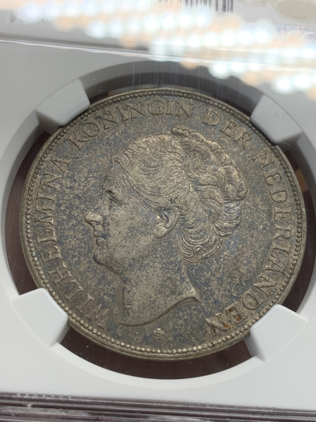 《竞宝斋》第91场-本周日，周一2场连拍（全场不限金额包邮） NGC-AU53 荷兰 1931年 2.5盾 威廉明娜女王大银币 漆黑包浆 底板较好