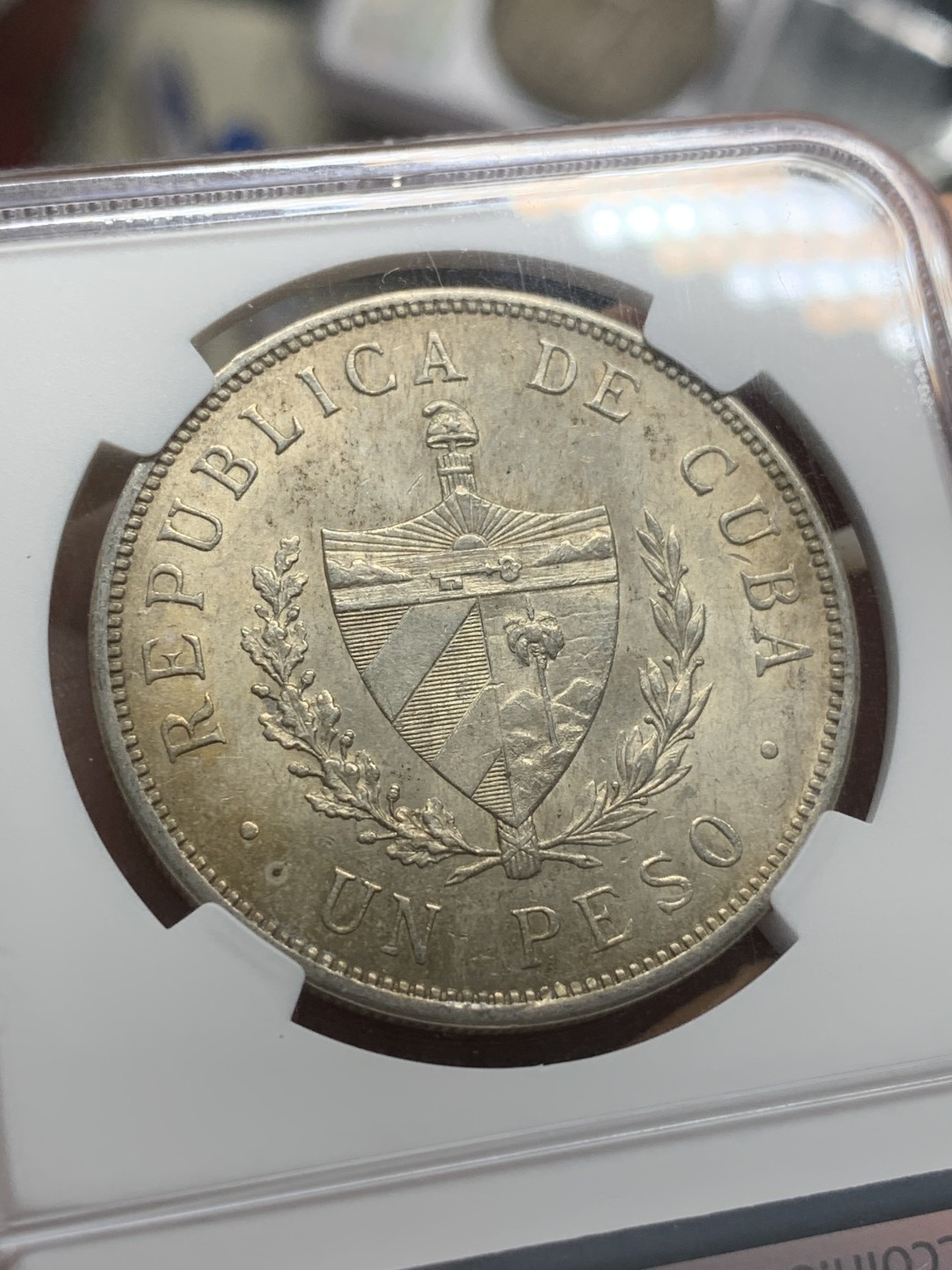 《竞宝斋》第91场-本周日，周一2场连拍（全场不限金额包邮） NGC-MS62 1932年古巴大五角星银币 原味黄油光 状态非常好