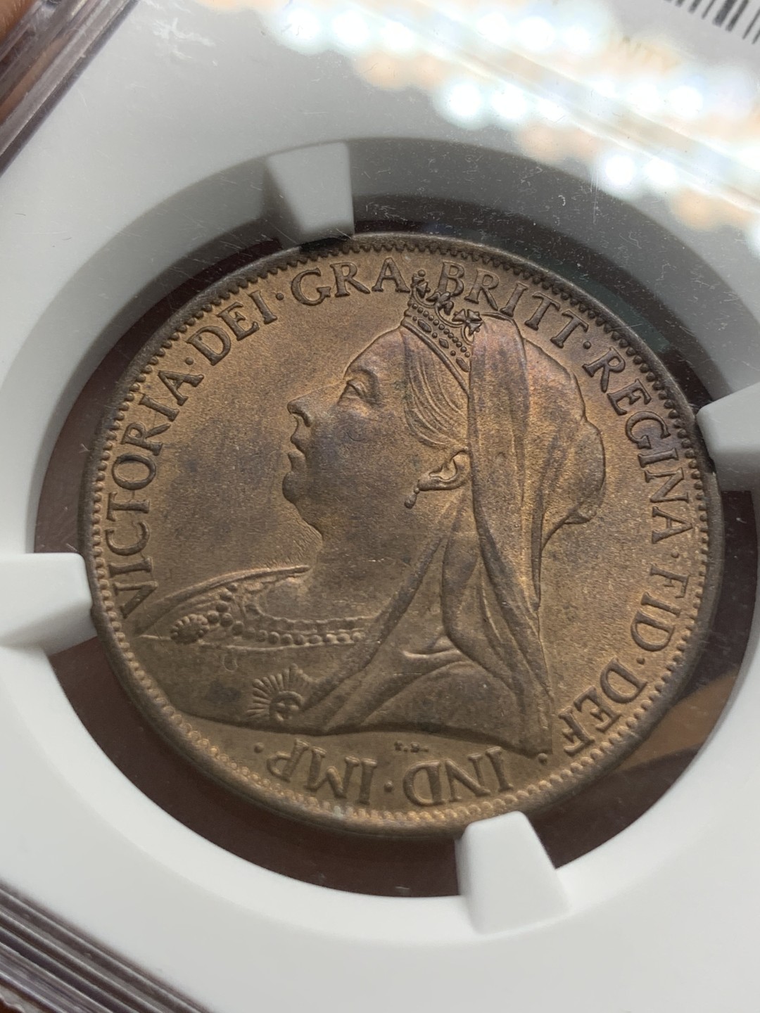 《竞宝斋》第91场-本周日，周一2场连拍（全场不限金额包邮） NGC MS 64RB 1901年英国维多利亚1便士 铜币 高分