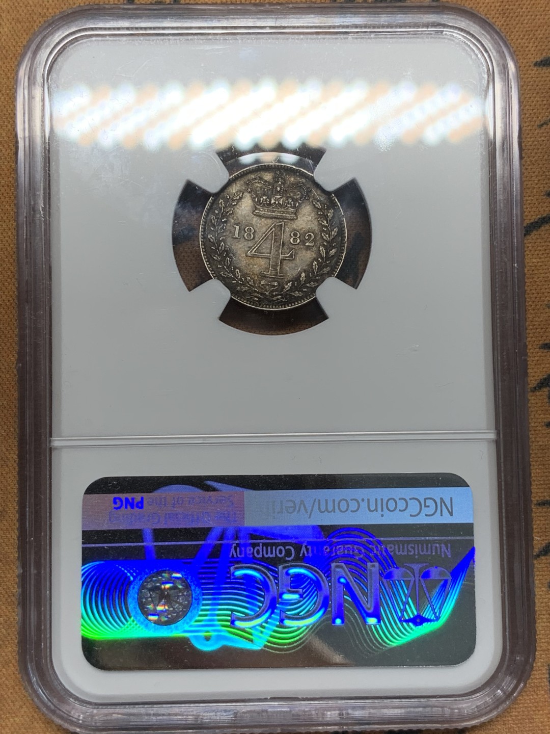 《竞宝斋》第91场-本周日，周一2场连拍（全场不限金额包邮） NGC-UNC 英国 1882年 维多利亚 濯足节 4便士银币 仅有4146枚铸量