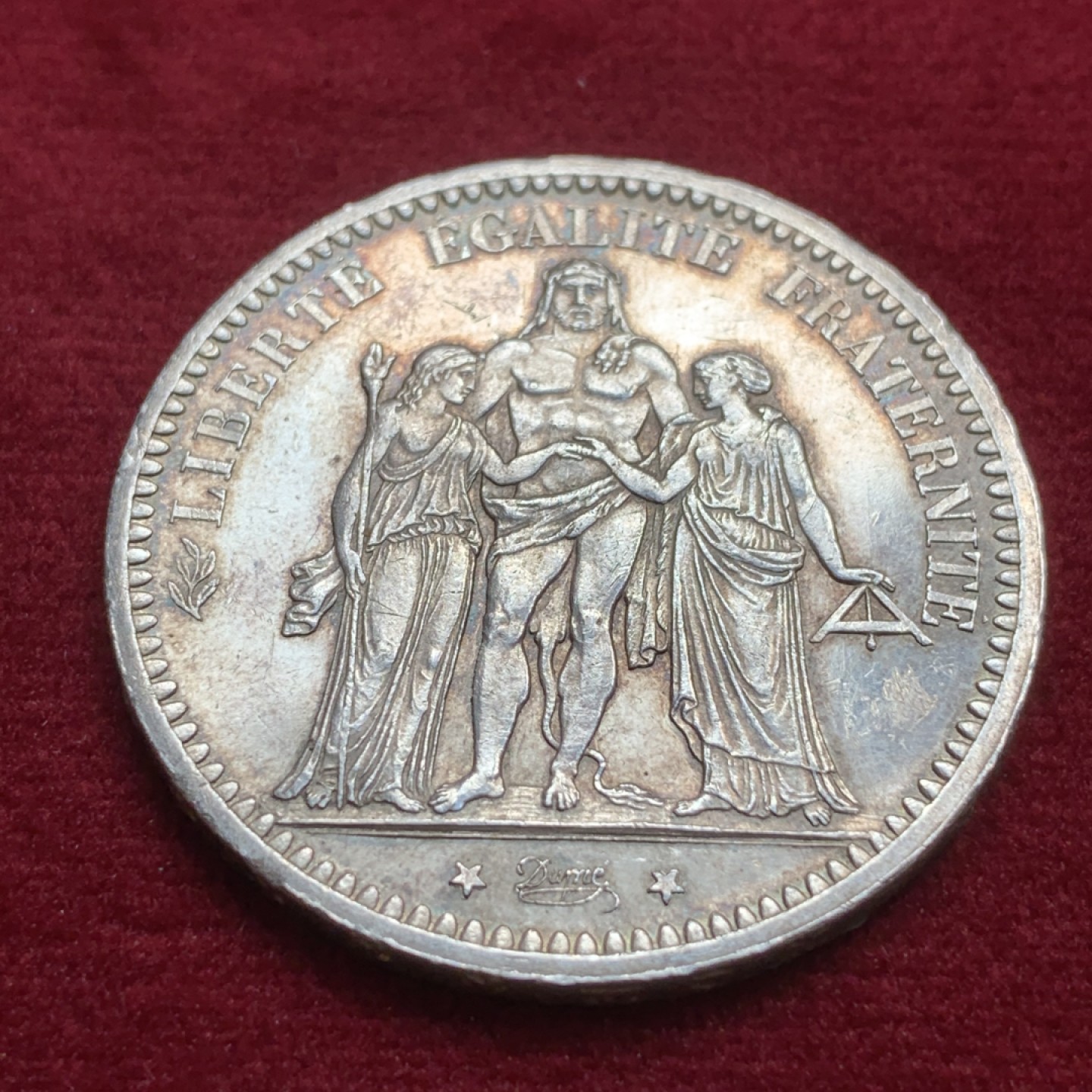 《竞宝斋》第91场-本周日，周一2场连拍（全场不限金额包邮） 法国 1873年 大力神 5法郎 银币 AU品 细节不错