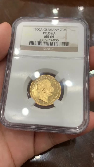 《竞宝斋》第91场-本周日，周一2场连拍（全场不限金额包邮） NGC MS64 德国 普鲁士威廉二世 1900年 20马克金币 7.96克 难得高分 值得拥有