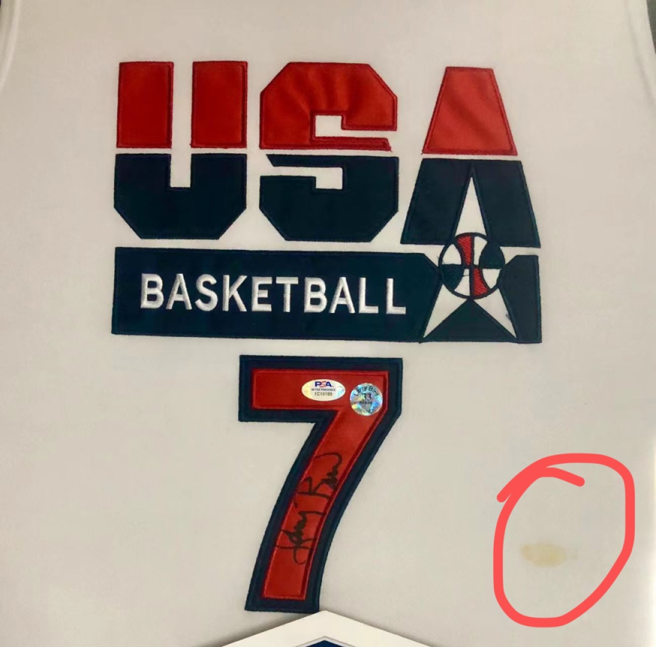 零元拍：高端版！Nike正版 “B王”拉里伯德 梦之队 亲签球衣，吊牌齐，已做精美裱框。