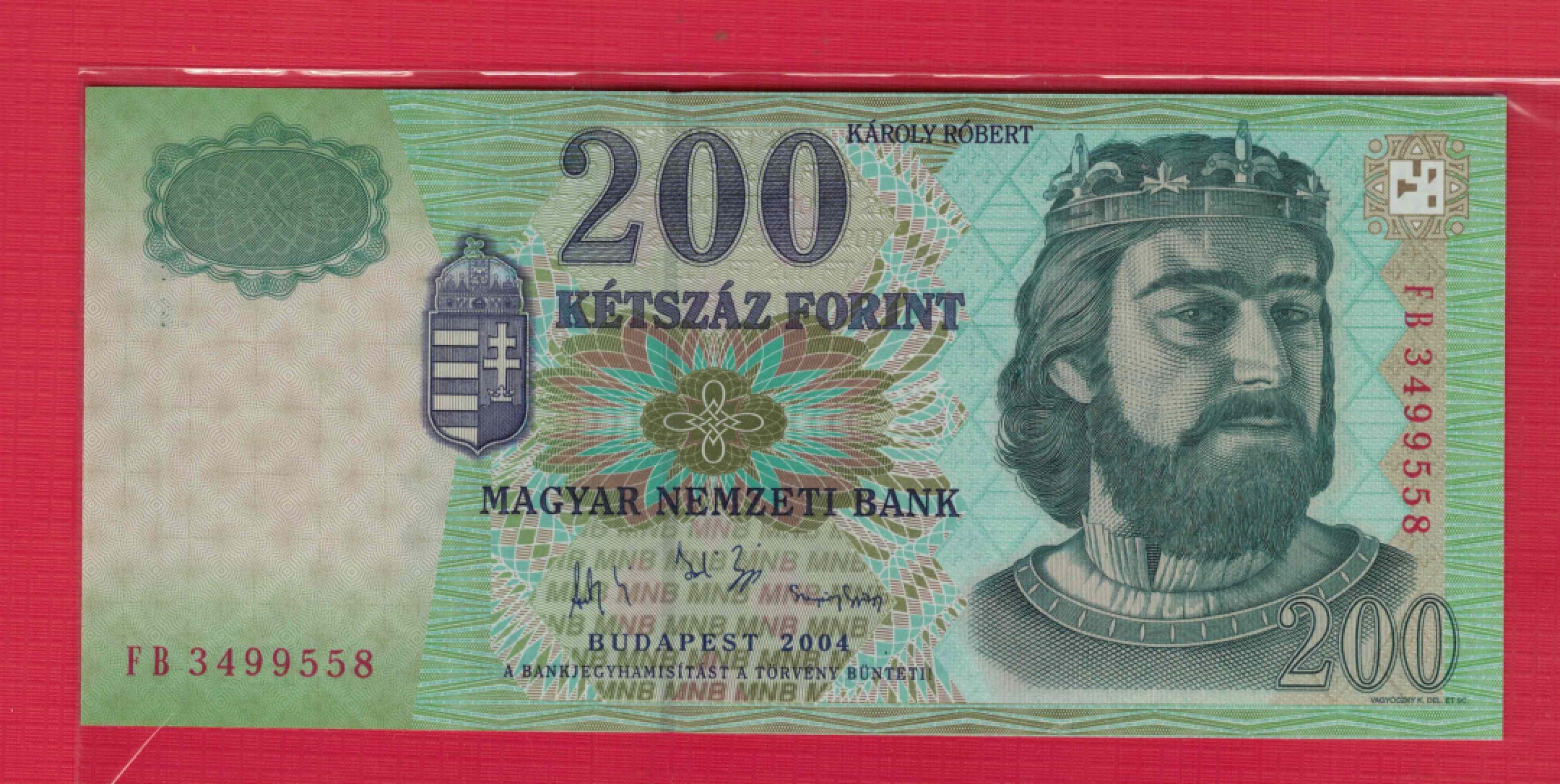匈牙利2004年200福林 欧洲纸币 实物如图 UNC
