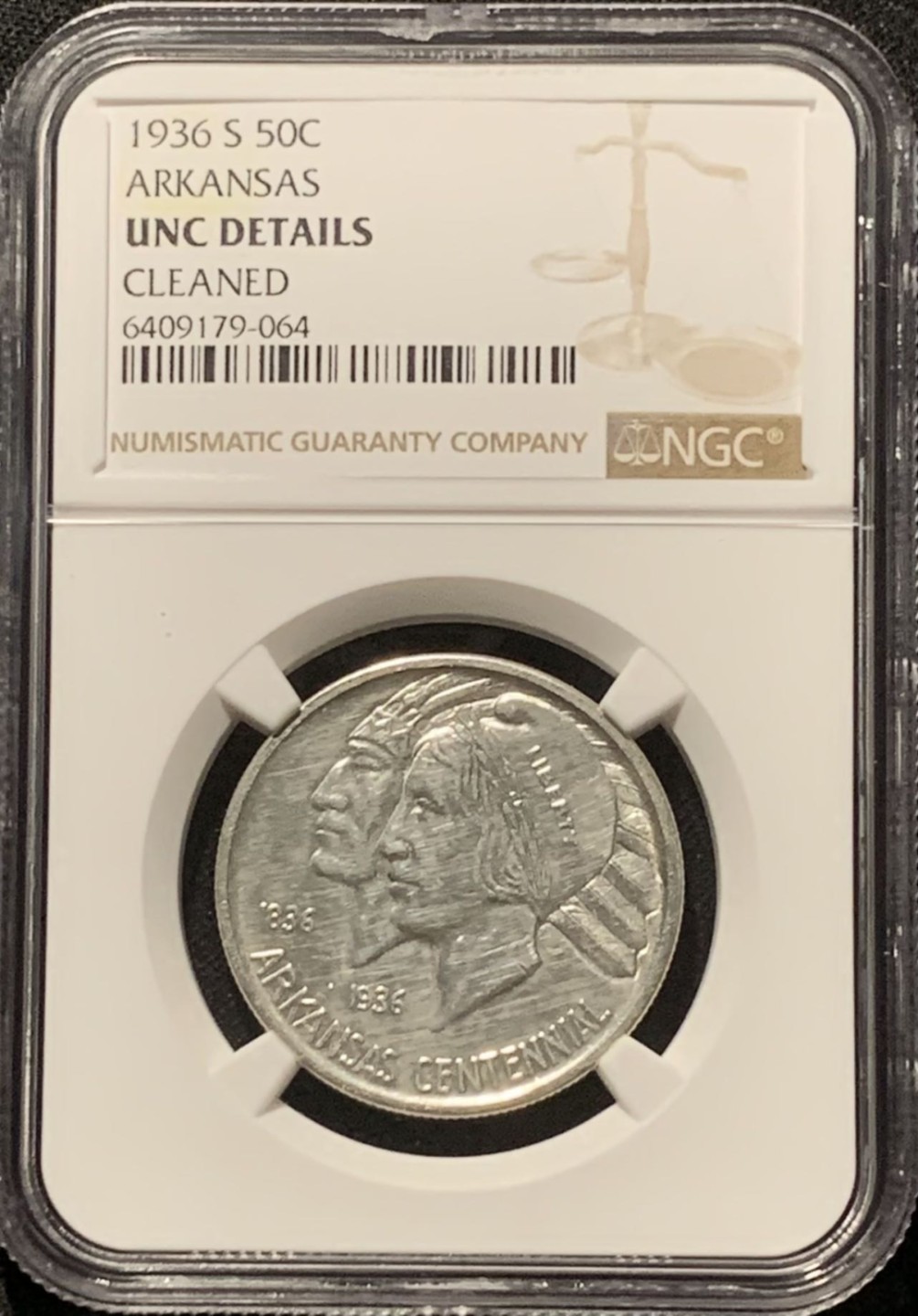 紫瑗钱币——第244期拍卖 美国 1936年 S版 阿肯色州 半美元 50分 银币 NGC UNC Detail