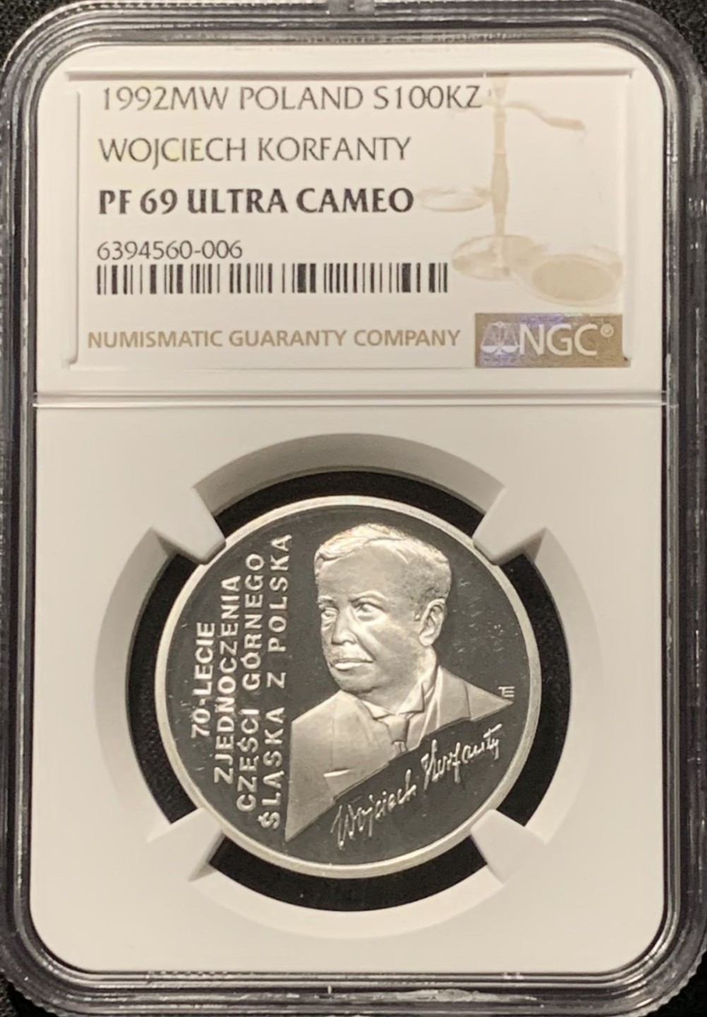 紫瑗钱币——第207期拍卖 波兰 1992年 上西里西亚和波兰的统一 100000兹罗提 银币 NGC PR69 UC