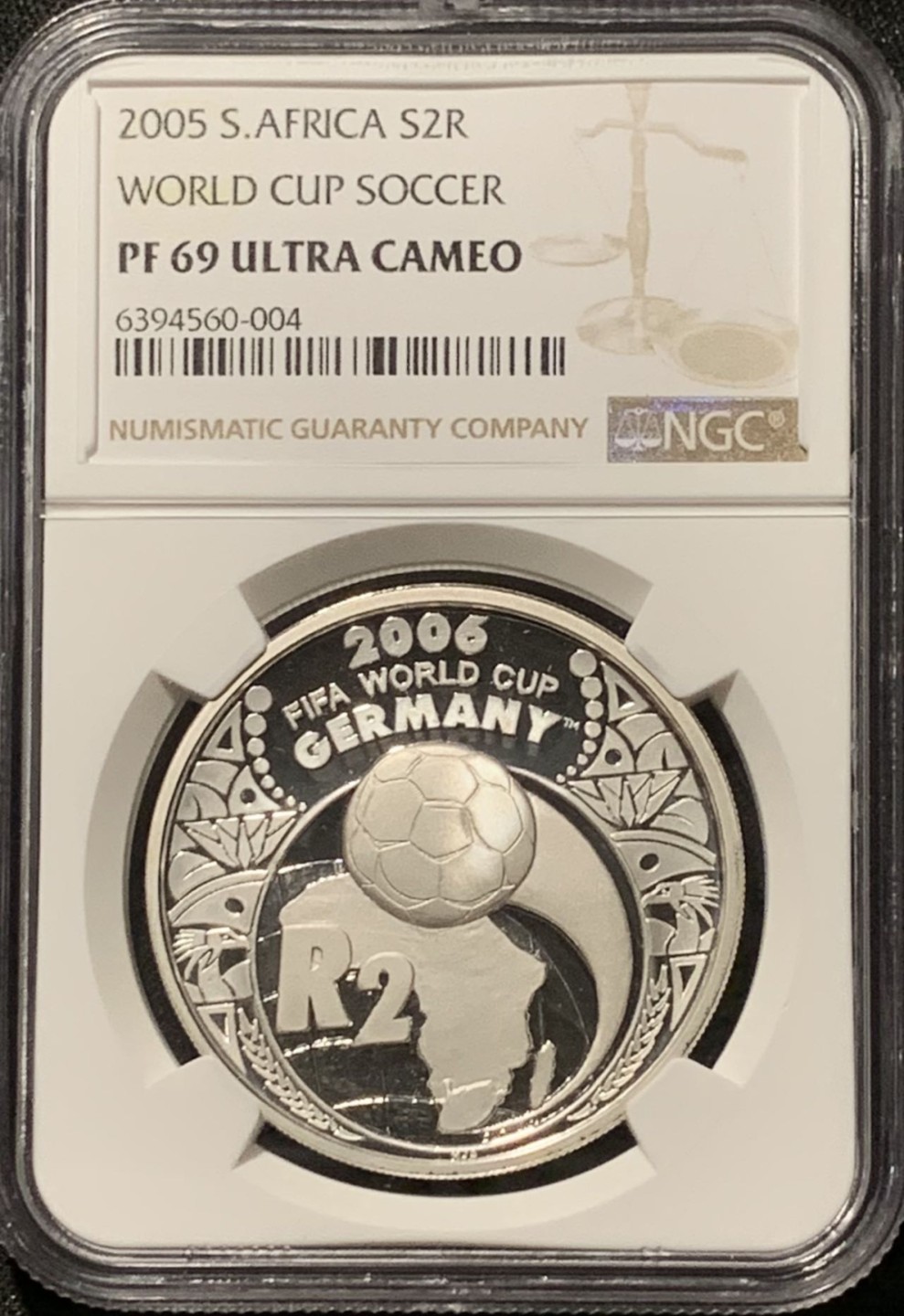 紫瑗钱币——第207期拍卖 南非 2005年 德国世界杯 2兰特 银币 NGC PR69 UC