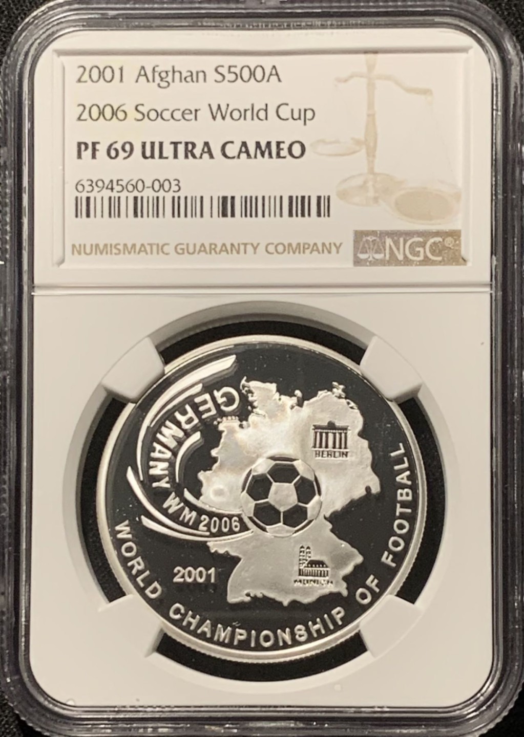 紫瑗钱币——第207期拍卖 阿富汗 2001年 德国世界杯 500阿富汗尼 银币 NGC PR69 UC