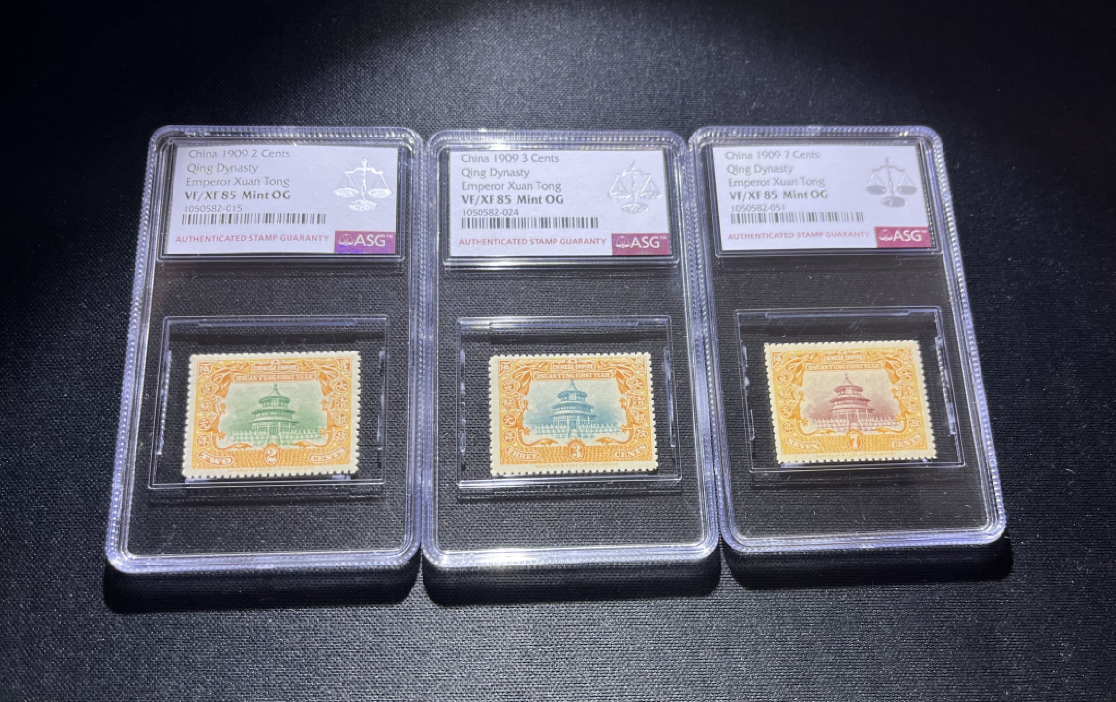 洪涛臻品 精品邮票限时拍卖第十五期 清宣统登记邮票新  ASG评级 85OG 大块精挑送评，105最严格出分，100多年的邮票，能评到85分实属不易，且拍且珍惜，价值洼地，注意捡漏