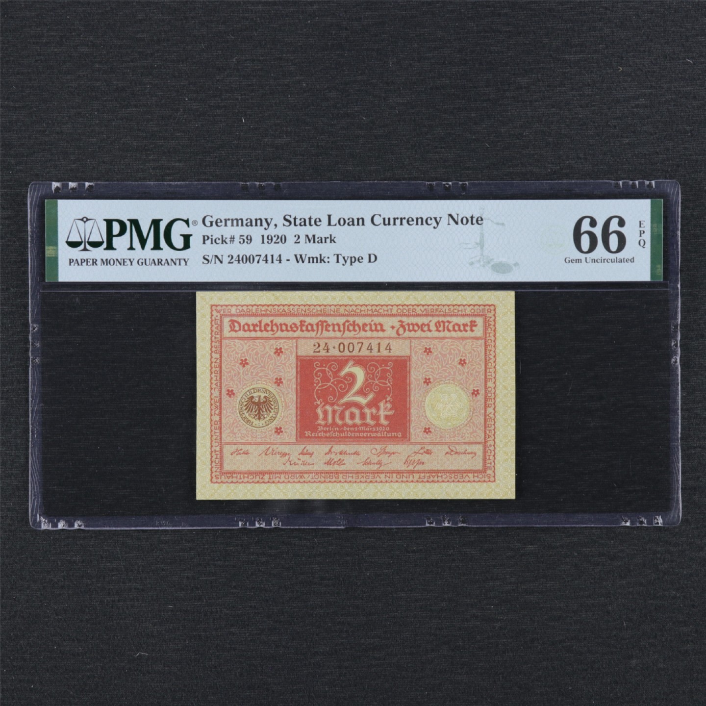 【亘邦集藏】 第130期拍卖 延迟发货 1920年 德国2马克 PMG 66EPQ 24007414