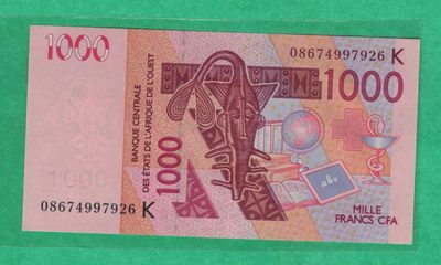 西非2003年(2008年)1000法郎 塞内加尔 字母K 非洲纸币 UNC    - 西非2003年(2008年)1000法郎 塞内加尔 字母K 非洲纸币 UNC   