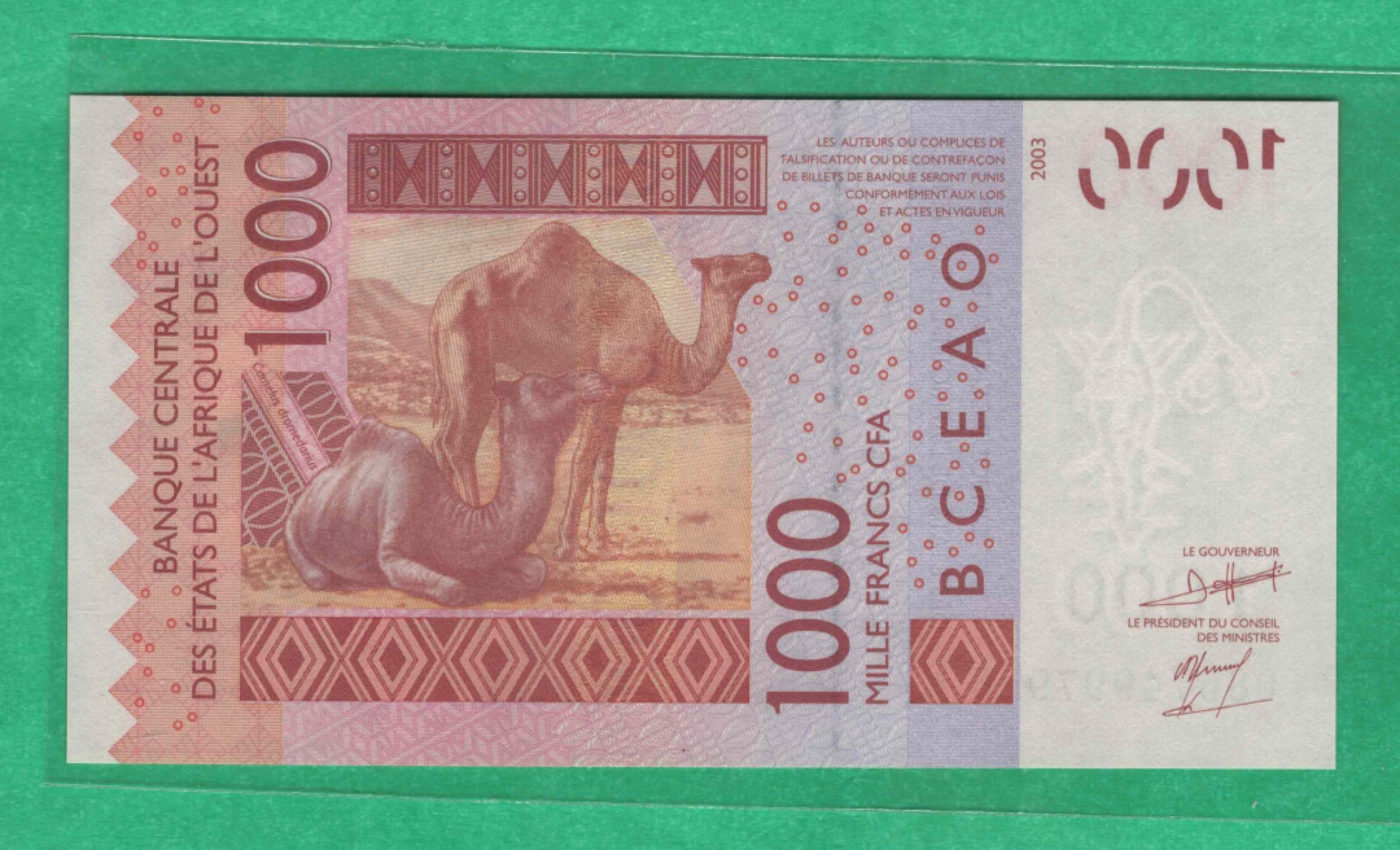 西非2003年(2008年)1000法郎 塞内加尔 字母K 非洲纸币 UNC   
