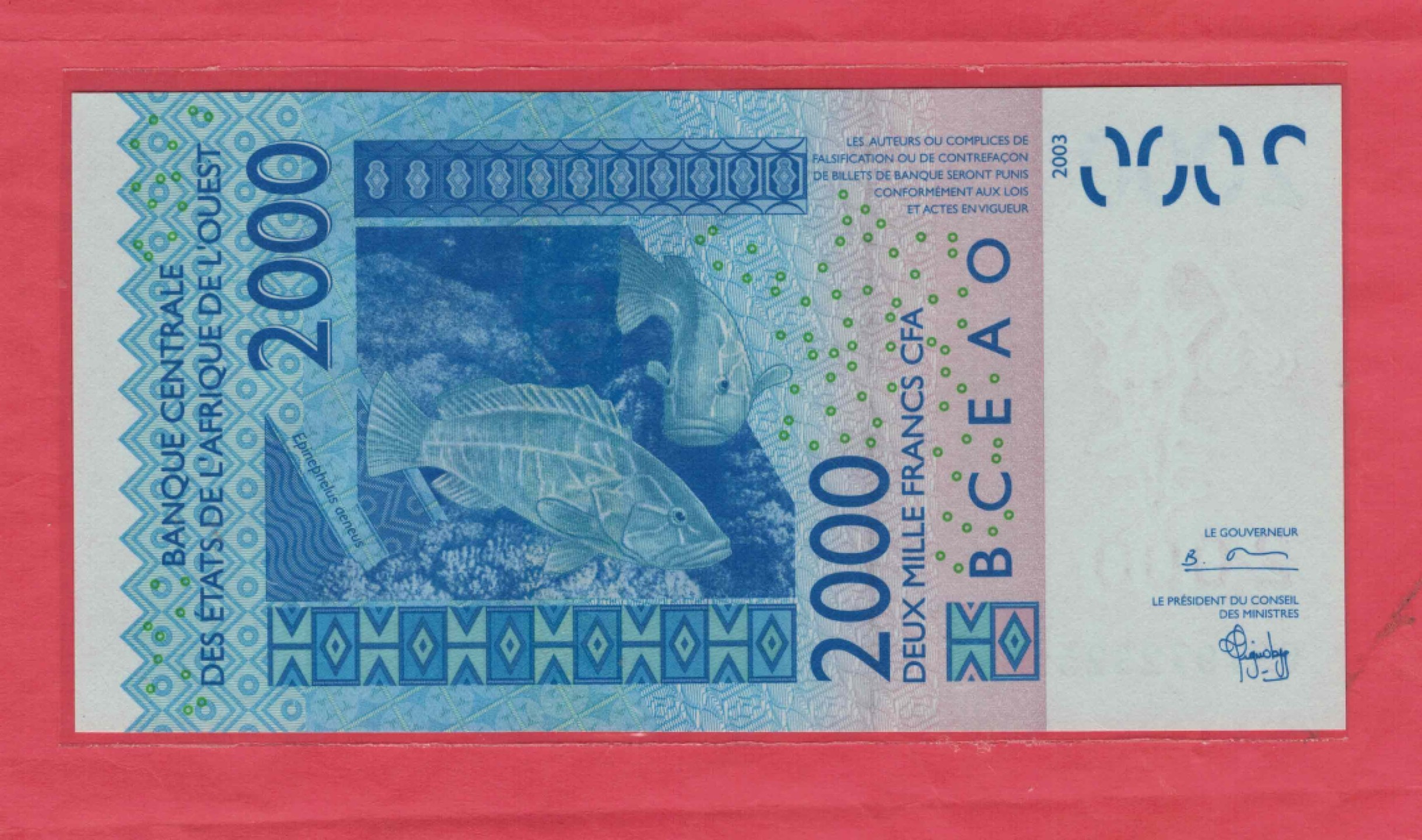 西非2003年2000法郎 多哥 字母T  P-816T-a 较少 非洲纸币 UNC 