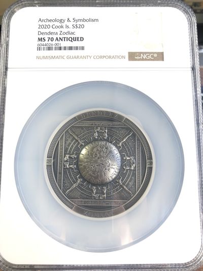 【海寧潮】拍卖第三十九期 - 【海寧潮客户代拍】库克2020年考古学系列4丹德拉神庙3盎司仿古银币NGC-MS70,证书靓号088号，原盒证书