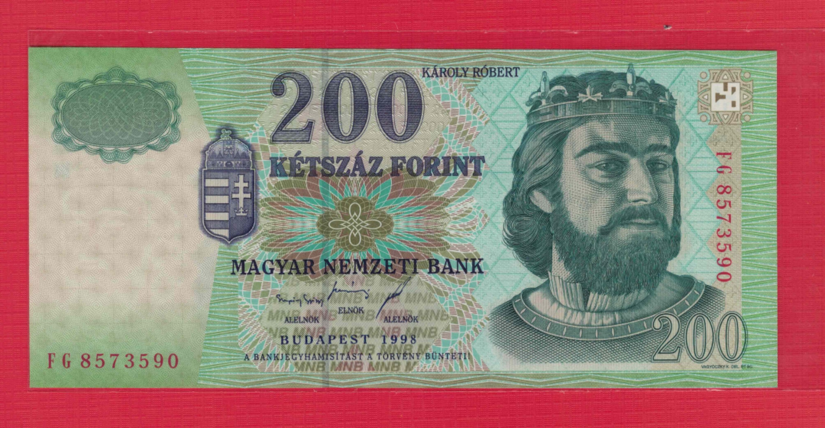 匈牙利1998年200福林 欧洲纸币 实物如图 UNC