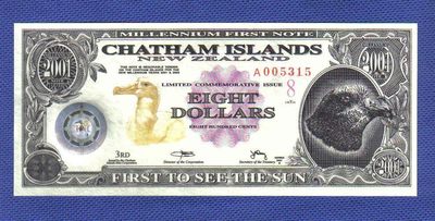 查塔姆群岛2001年8元 属新西兰 塑料钞 A冠 大洋洲 实物图 UNC      - 查塔姆群岛2001年8元 属新西兰 塑料钞 A冠 大洋洲 实物图 UNC     