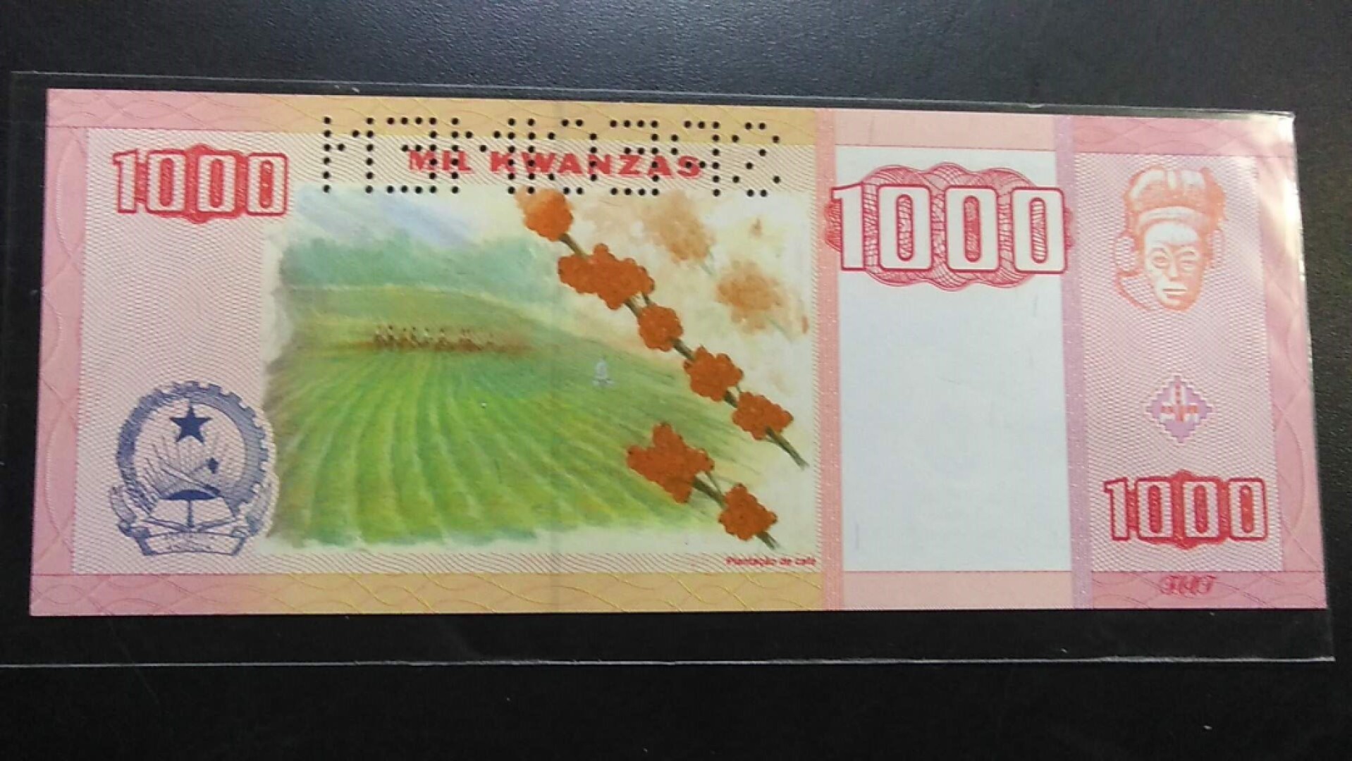 安哥拉2003年1000宽扎 票样 样钞 样票 全0号 非洲纸币 实物如图 UNC  