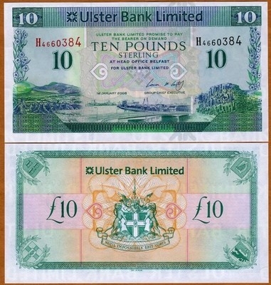北爱尔兰(优斯特银行)2008年10镑 欧洲纸币 UNC   