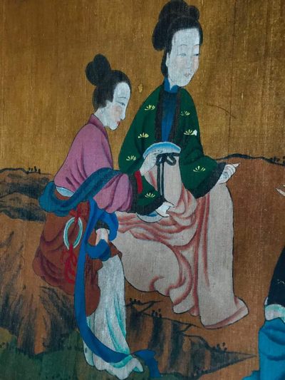 唐寅人物长卷，绢本横幅包手绘，画工精湛，磨损自然，包浆厚重，保存完整，收藏佳品Q02 唐寅人物长卷，绢本横幅包手绘，画工精湛，磨损自然，包浆厚重，保存完整，收藏佳品Q02