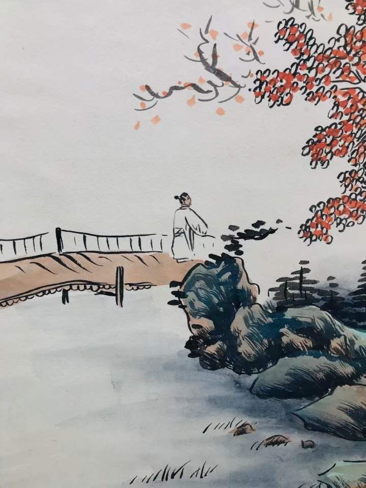 钱维城山水画，纸本立轴包手绘，实物拍摄，品相如图J653