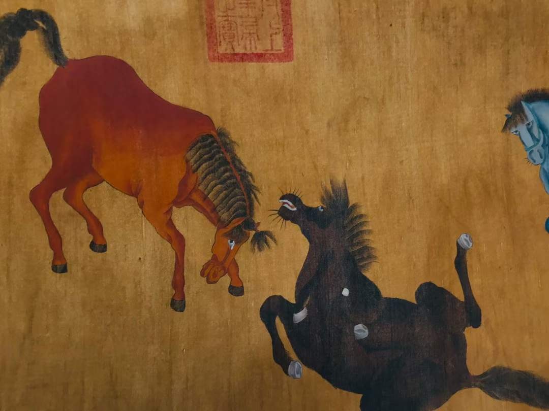 赵孟頫人马长卷，绢本横幅包手绘，画工精湛，磨损自然，包浆厚重，保存完整，收藏佳品Q19