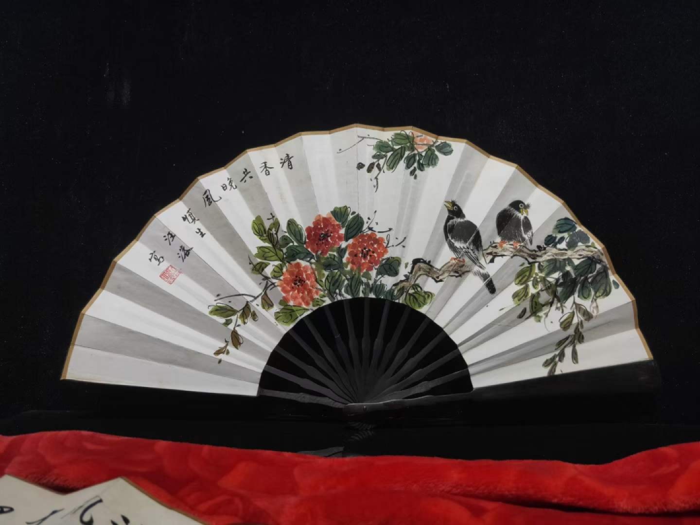 汪慎生花鸟扇子6把，双面工，画工精湛，实物拍摄（单个售价）