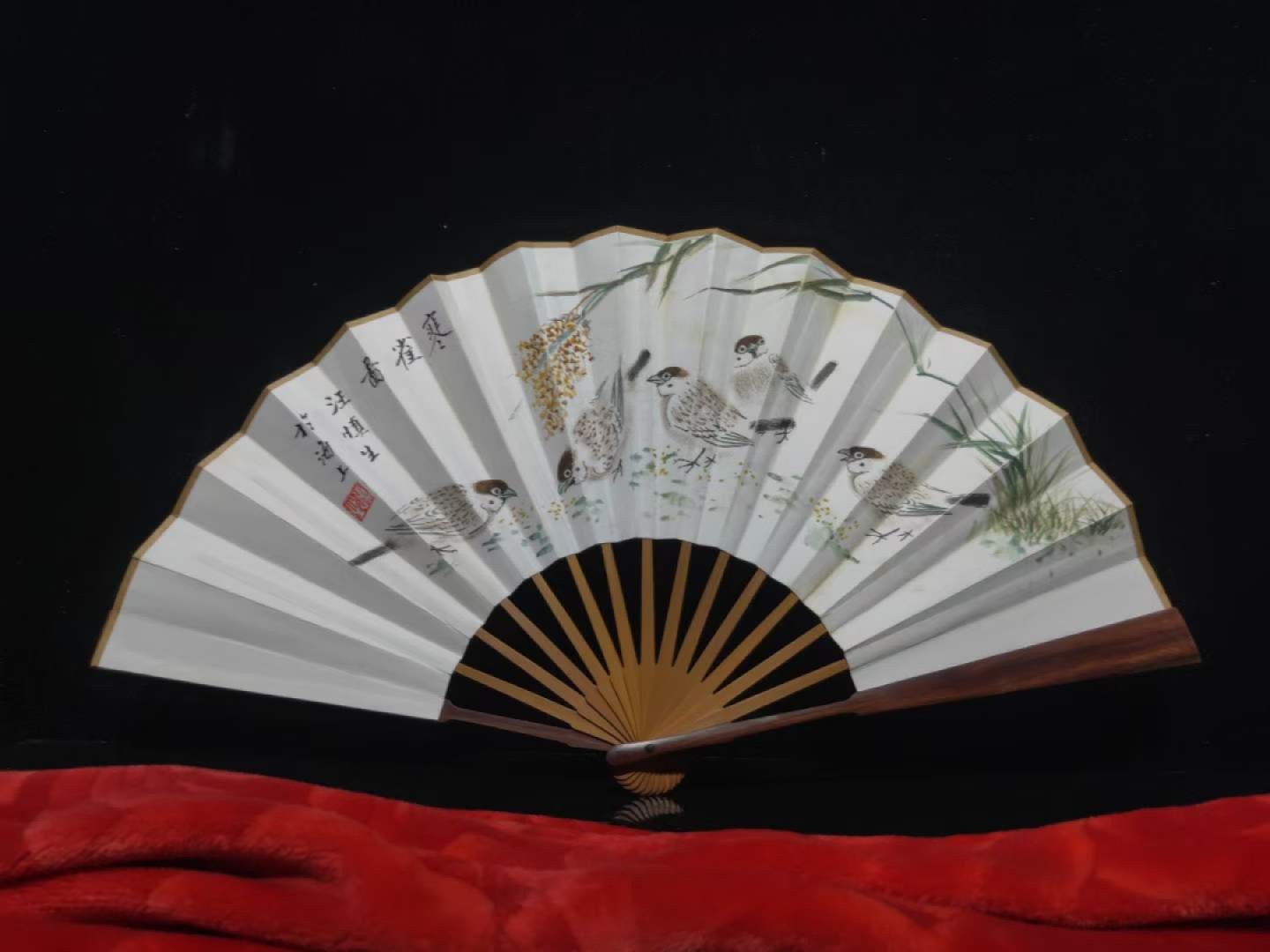 汪慎生花鸟扇子6把，双面工，画工精湛，实物拍摄（单个售价）